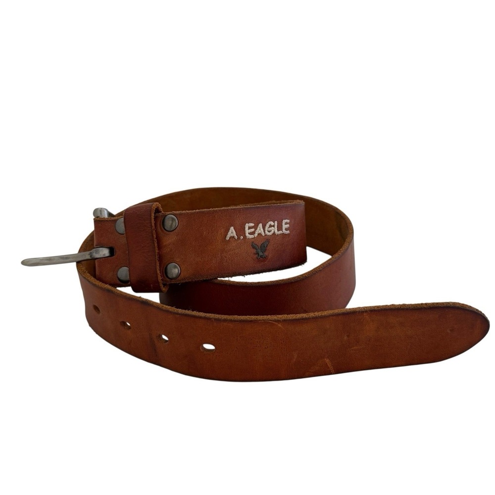 VTG AMERICAN EAGLE Belt Brown Leather Sz 32 Embroidered Eagle - Picture 2 of 14